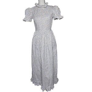 Vtg Floral Prairie Maxi Dress Puff Sleeve Ruffle Cottagecore Farmcore Milkmaid S